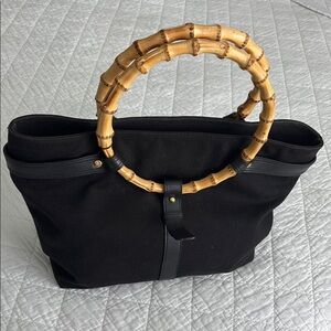 Lauren Ralph Lauren Elegant Black Tote Bag with Bamboo Handles